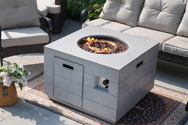 Patio Light Gray Stainless Steel Fire Pit Table with Rain Cover